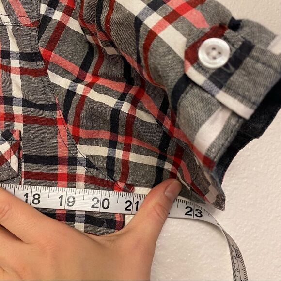 FOR HIM LONDON Union Jack Label casual Button Up Plaid Slim Fit Shirt -M - Picture 2 of 8